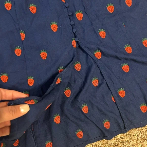 UPDATED! FARM Rio Navy and Red Midi Strawberry Dress - Picture 6 of 11